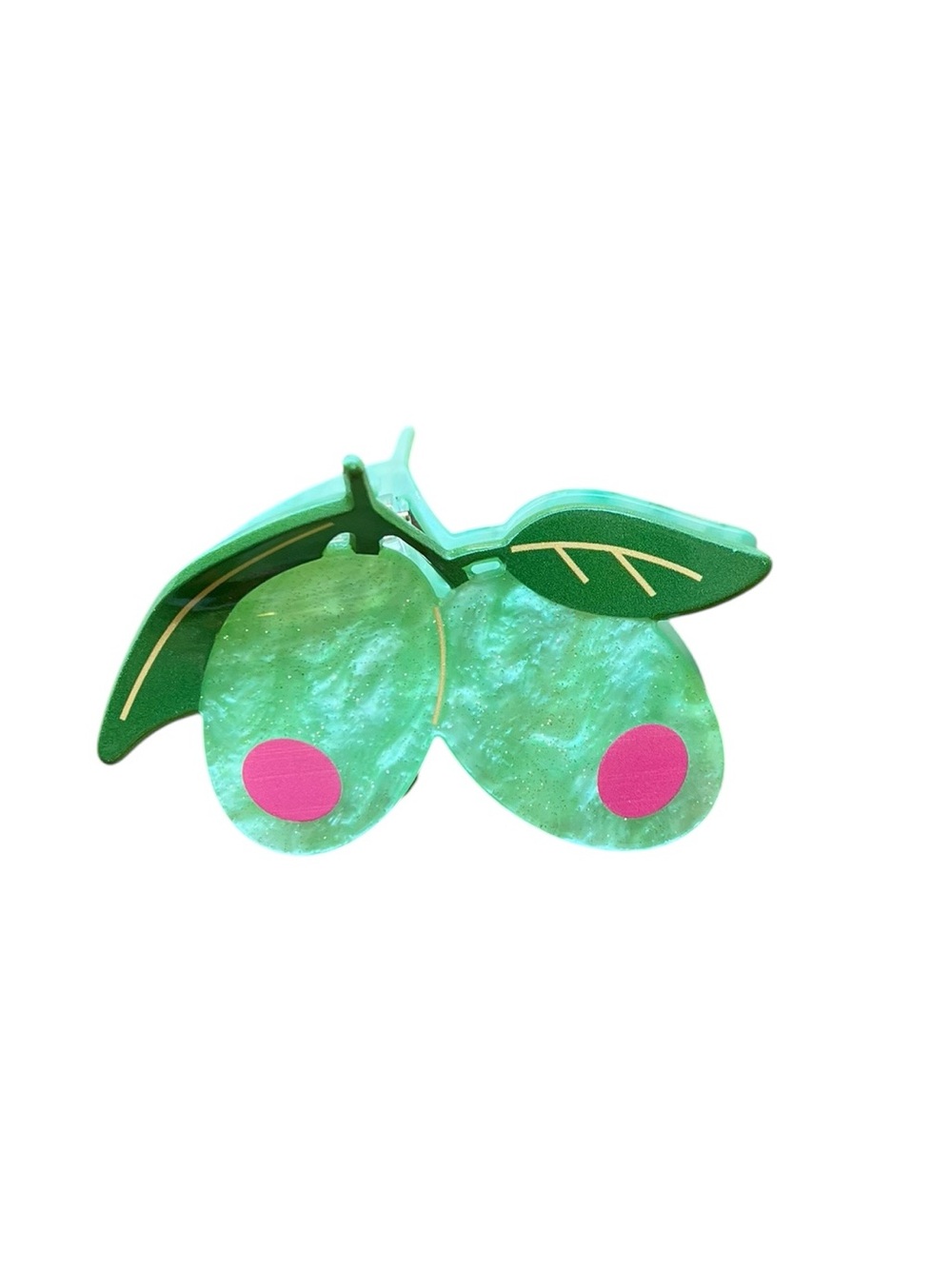 Green & Pink Glittery Olive Dirty Happy Hour 3.5" Glossy Lobster Claw Hair Clip